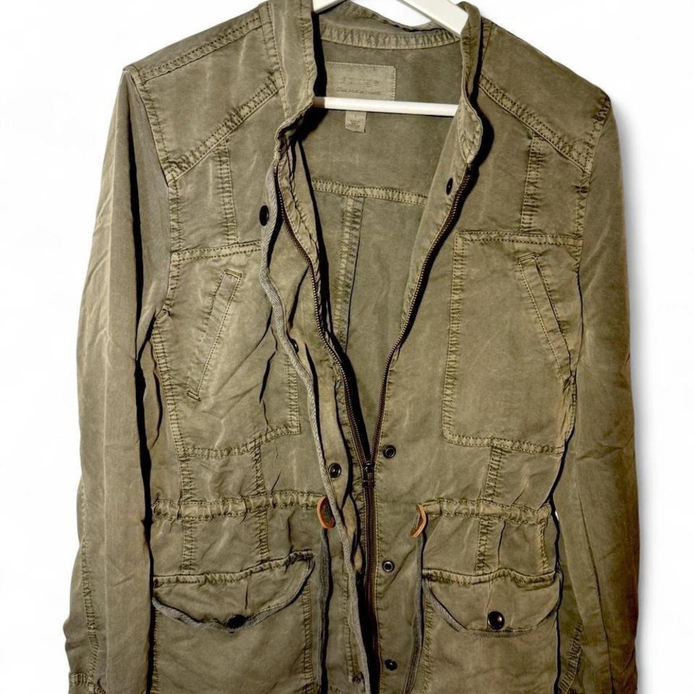 Hinge Olive Green Utility Jacket Womens Size‎ L Drawstring Waist Military Field